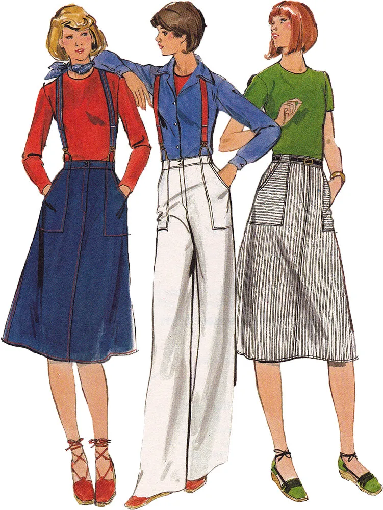 1970s Vintage Sewing Pattern: Suspender Skirt and Suspender Pants. Butterick 5244 & 5245