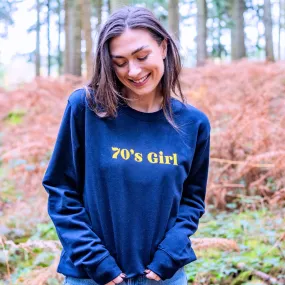 70's, 80's. 90's Girl Yellow embroidery on Navy Sweatshirt