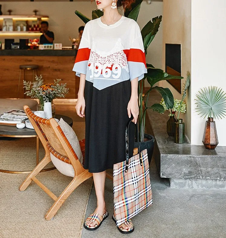 8GIRLS LACE INSERT OVERSIZED T SHIRT DRESS