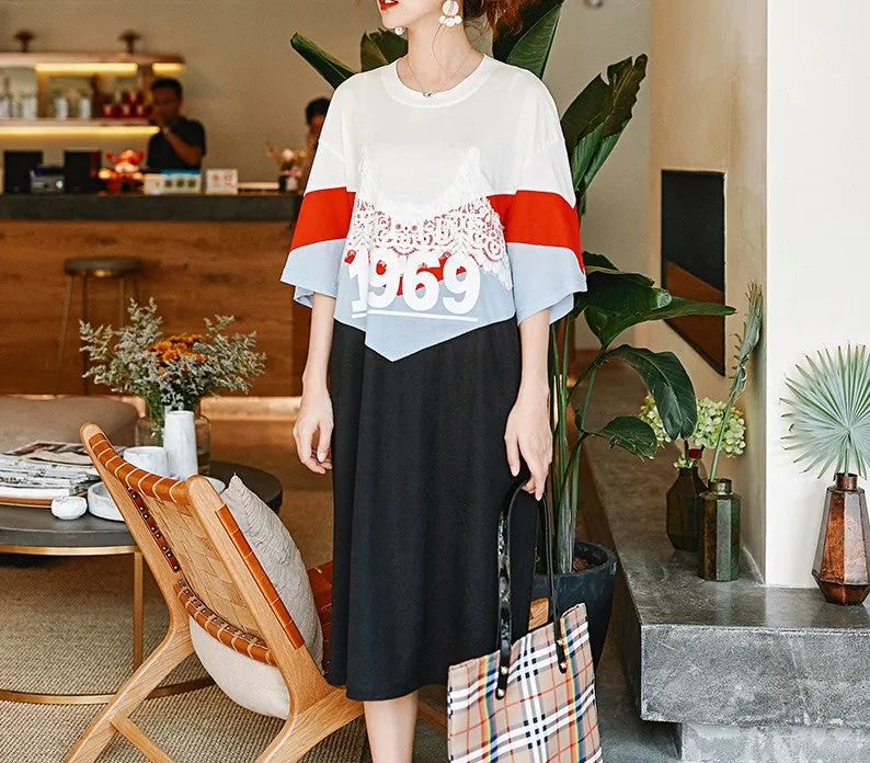 8GIRLS LACE INSERT OVERSIZED T SHIRT DRESS