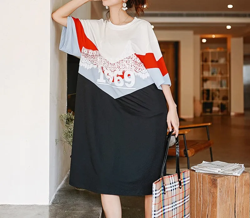 8GIRLS LACE INSERT OVERSIZED T SHIRT DRESS