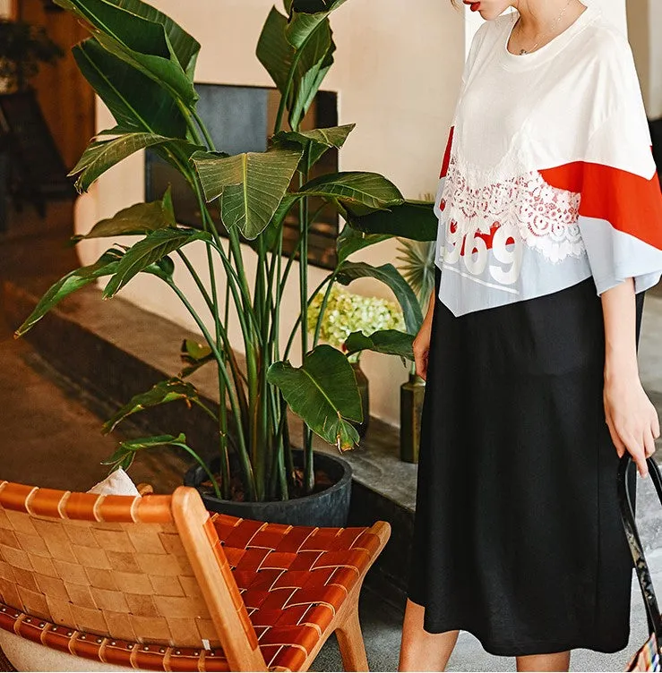 8GIRLS LACE INSERT OVERSIZED T SHIRT DRESS