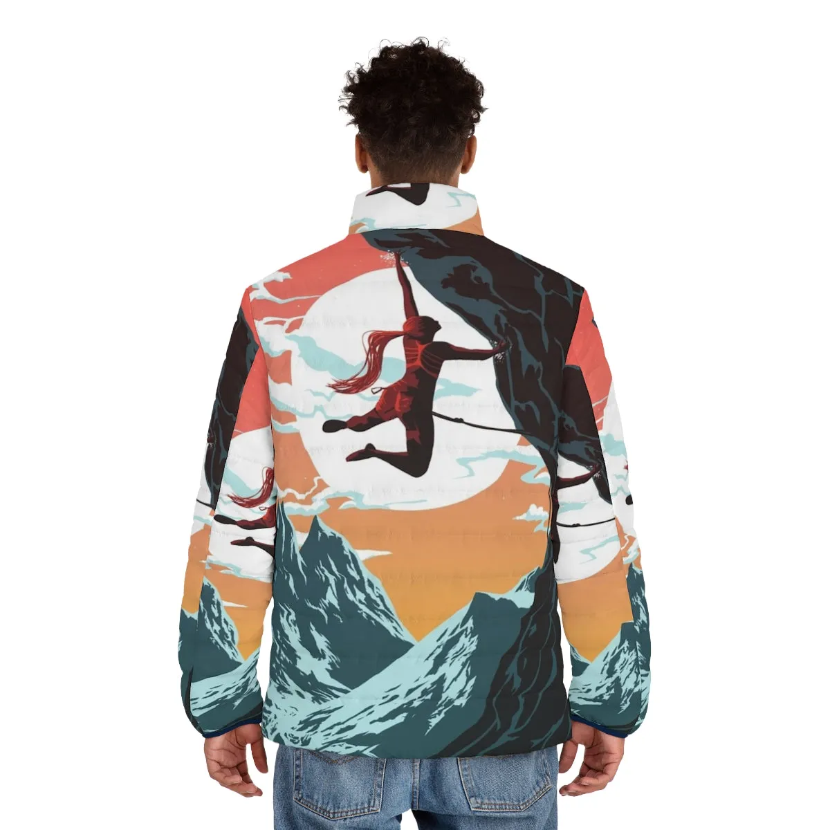 Adventurous Climbing Vector Art Puffer Jacket