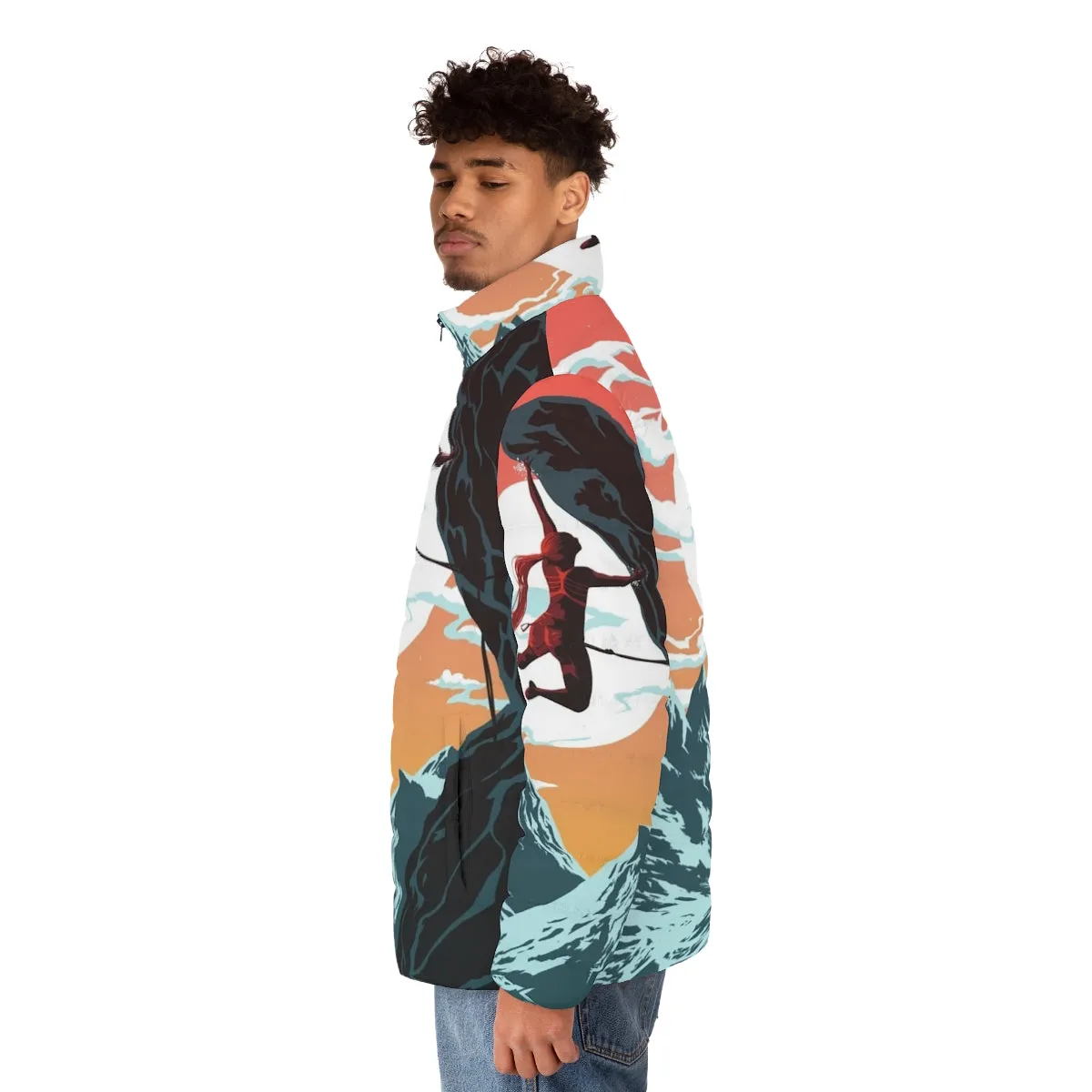 Adventurous Climbing Vector Art Puffer Jacket