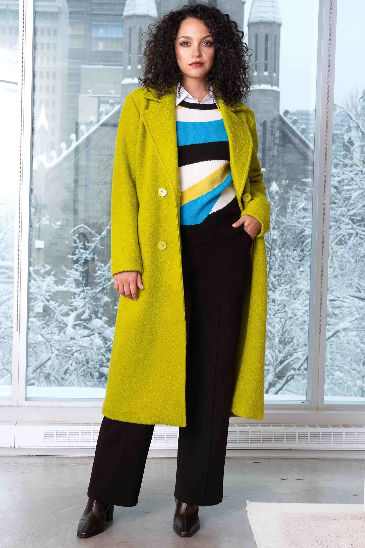 Alison Sheri A44003 Long Coat Lime Green