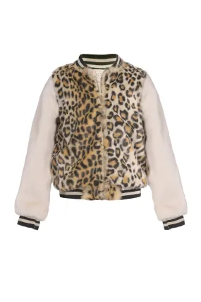 Animal Print Faux Fur Bomber Jacket (A35181)