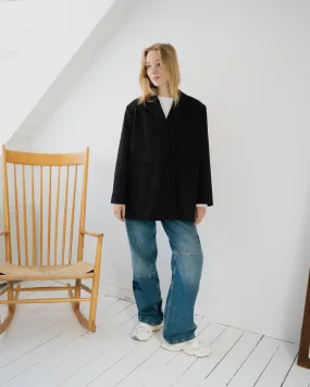 Anna Vilma - Stretch Stripe Oversized Blazer - Black