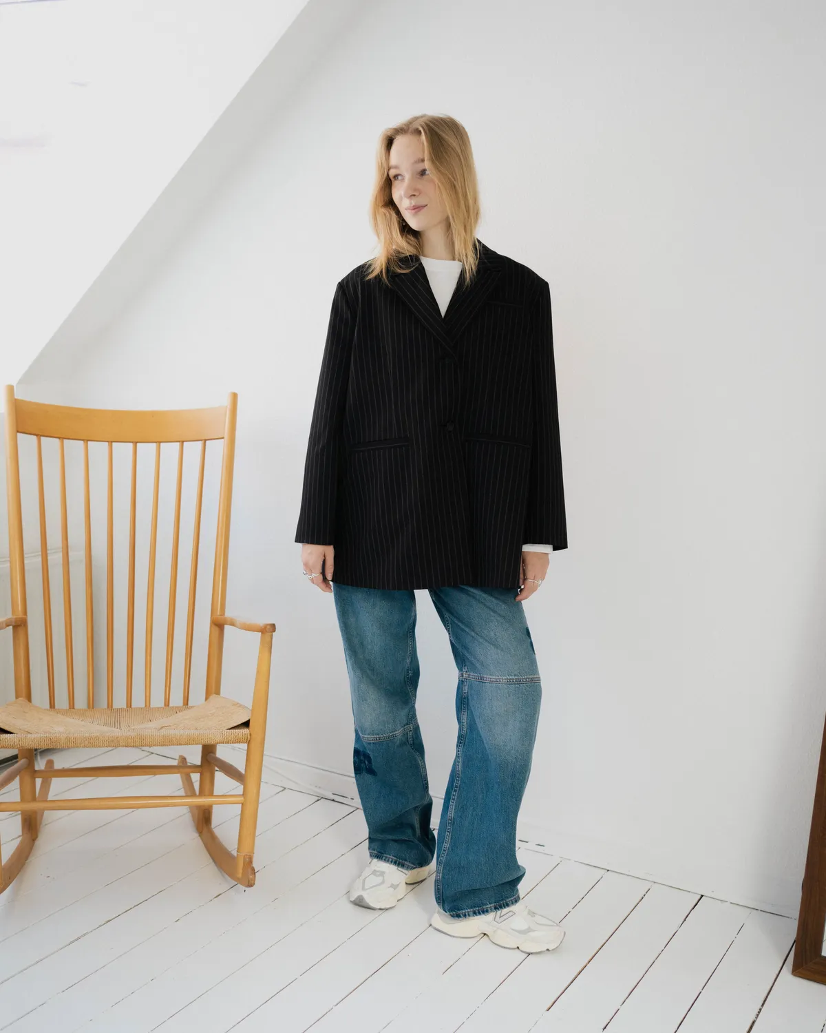 Anna Vilma - Stretch Stripe Oversized Blazer - Black