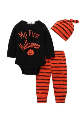 Baby Boy 3-Piece Halloween Set My First Bodysuit Stripe Pants Hat