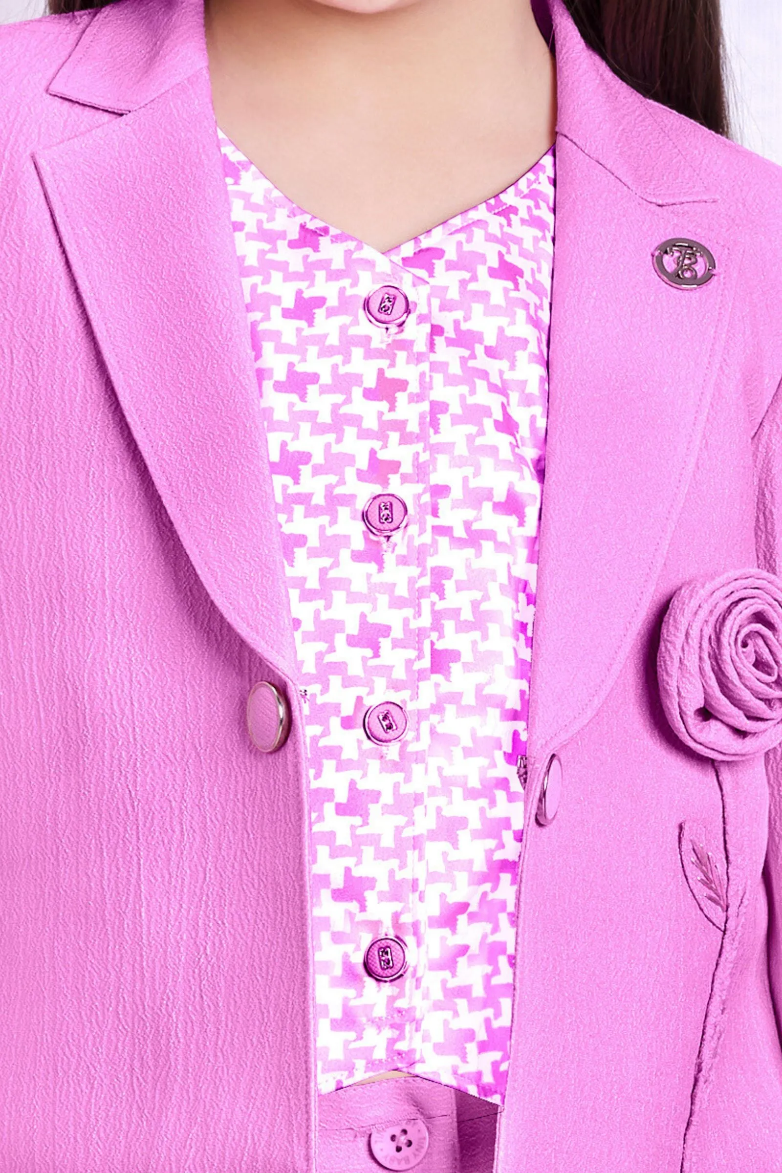 Baby Pink Printed Overcoat Styled Co-ord Set for Girls