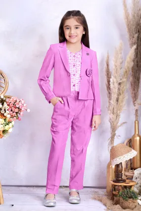 Baby Pink Printed Overcoat Styled Co-ord Set for Girls