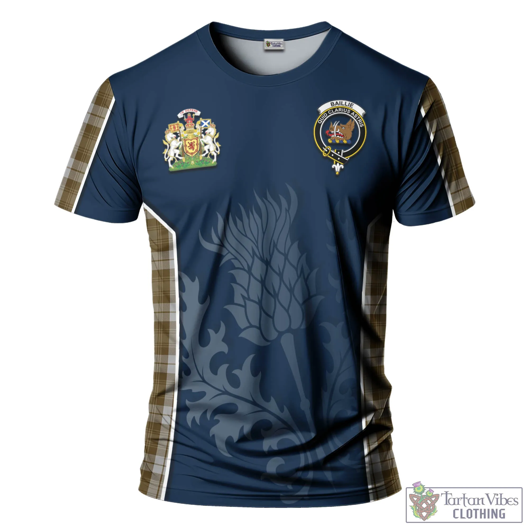Baillie Dress Tartan T-Shirt with Family Crest and Scottish Thistle Vibes Sport Style