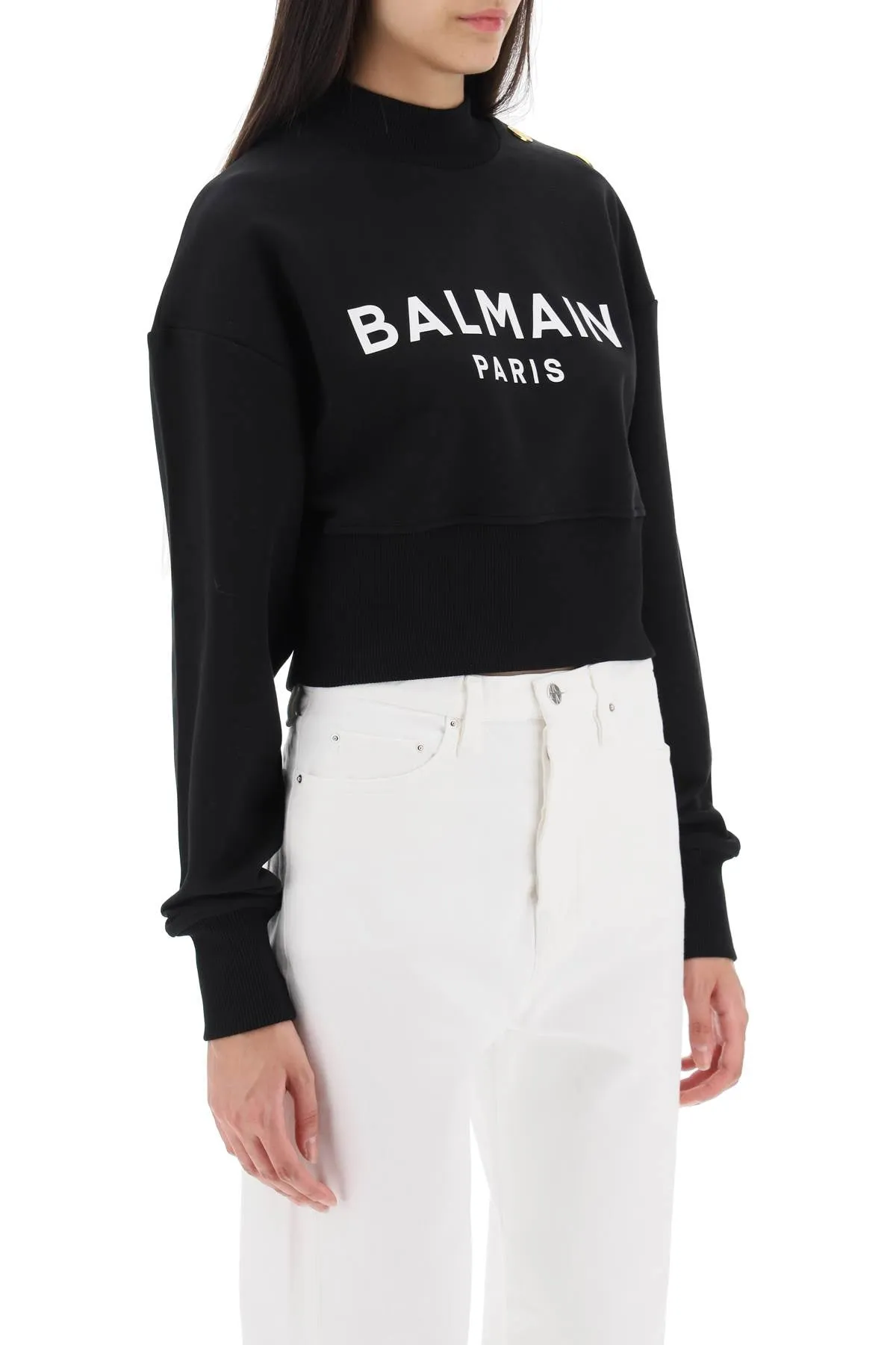 BALMAIN Organic Cotton Printed Sweatshirt for Women in Black and White - FW23 Collection