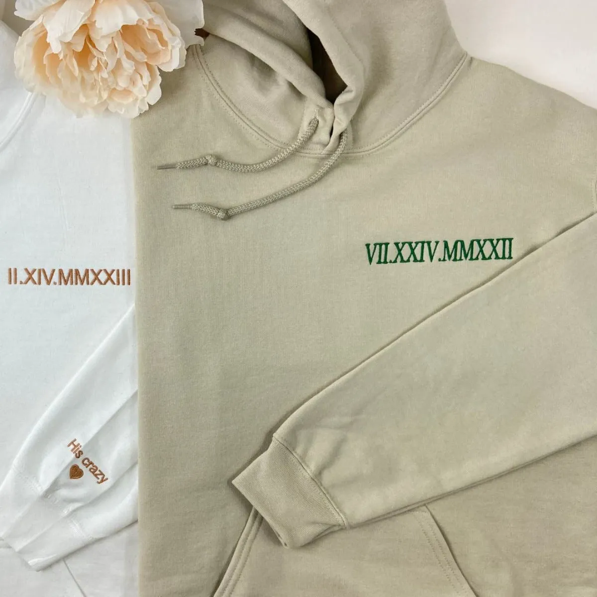 Birthday Gifts with Custom Date Roman Numeral Anniversary Hoodie, Sweatshirt Embroidered
