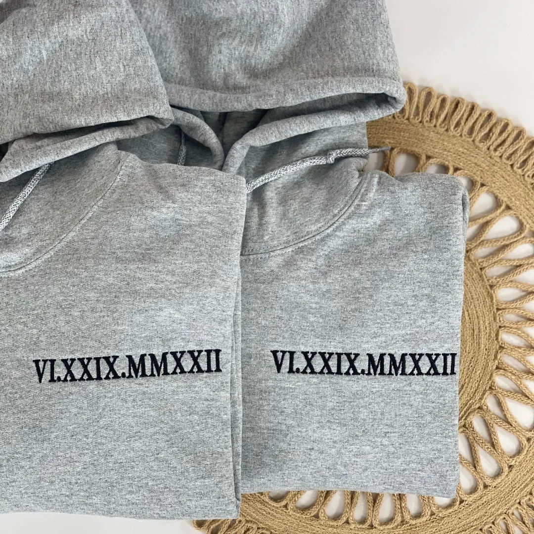 Birthday Gifts with Custom Date Roman Numeral Anniversary Hoodie, Sweatshirt Embroidered