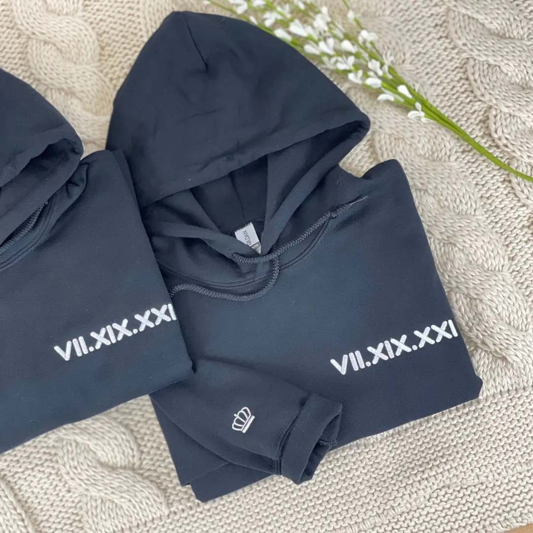 Birthday Gifts with Custom Date Roman Numeral Anniversary Hoodie, Sweatshirt Embroidered