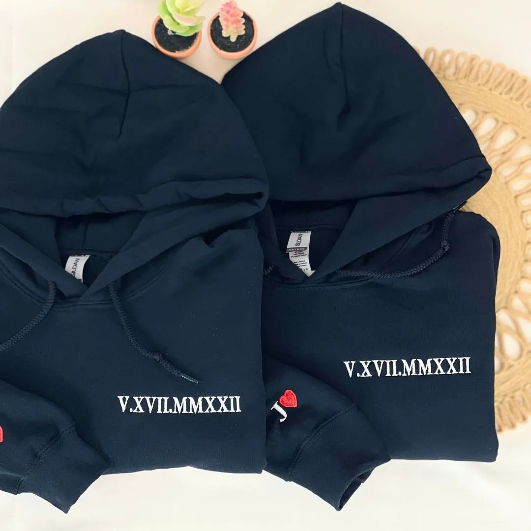 Birthday Gifts with Custom Date Roman Numeral Anniversary Hoodie, Sweatshirt Embroidered