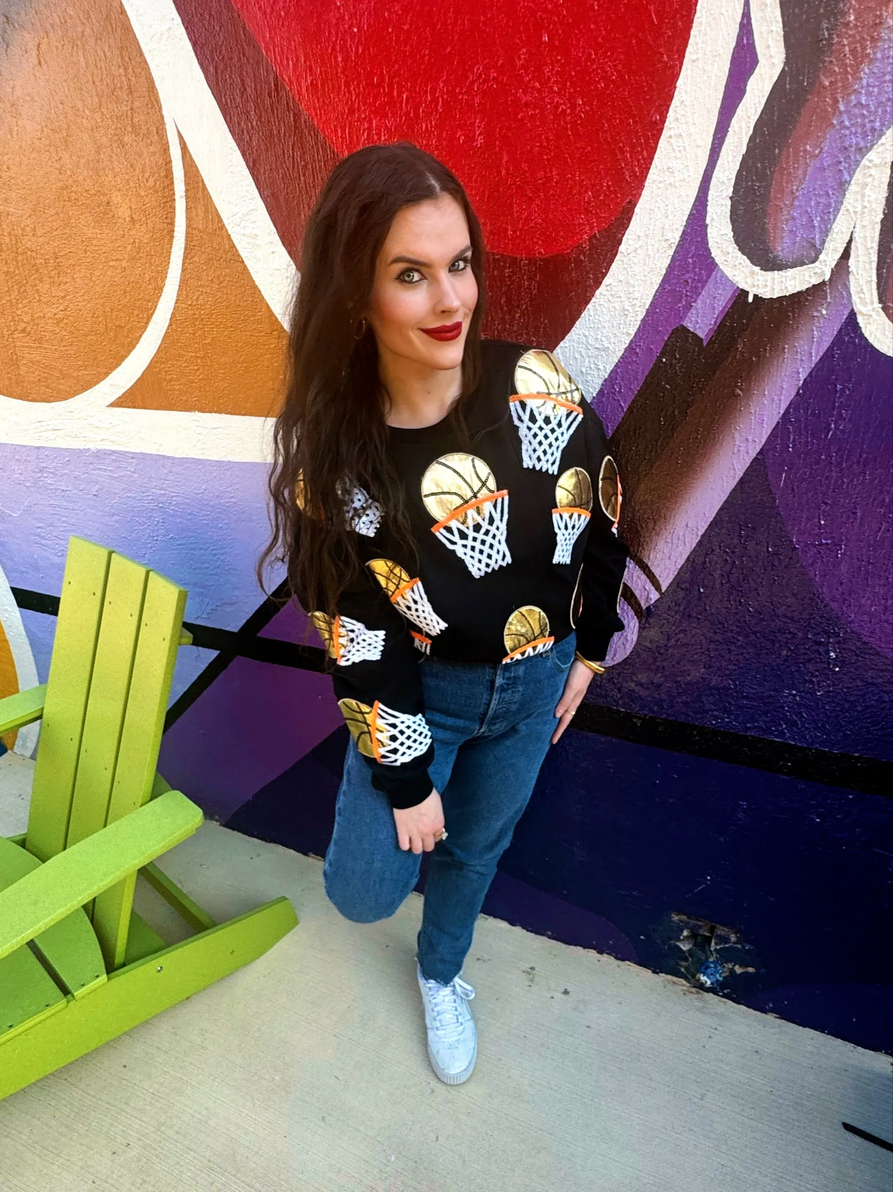 Black Embroidered Basketball Sweatshirt