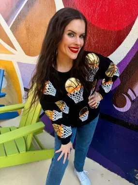 Black Embroidered Basketball Sweatshirt