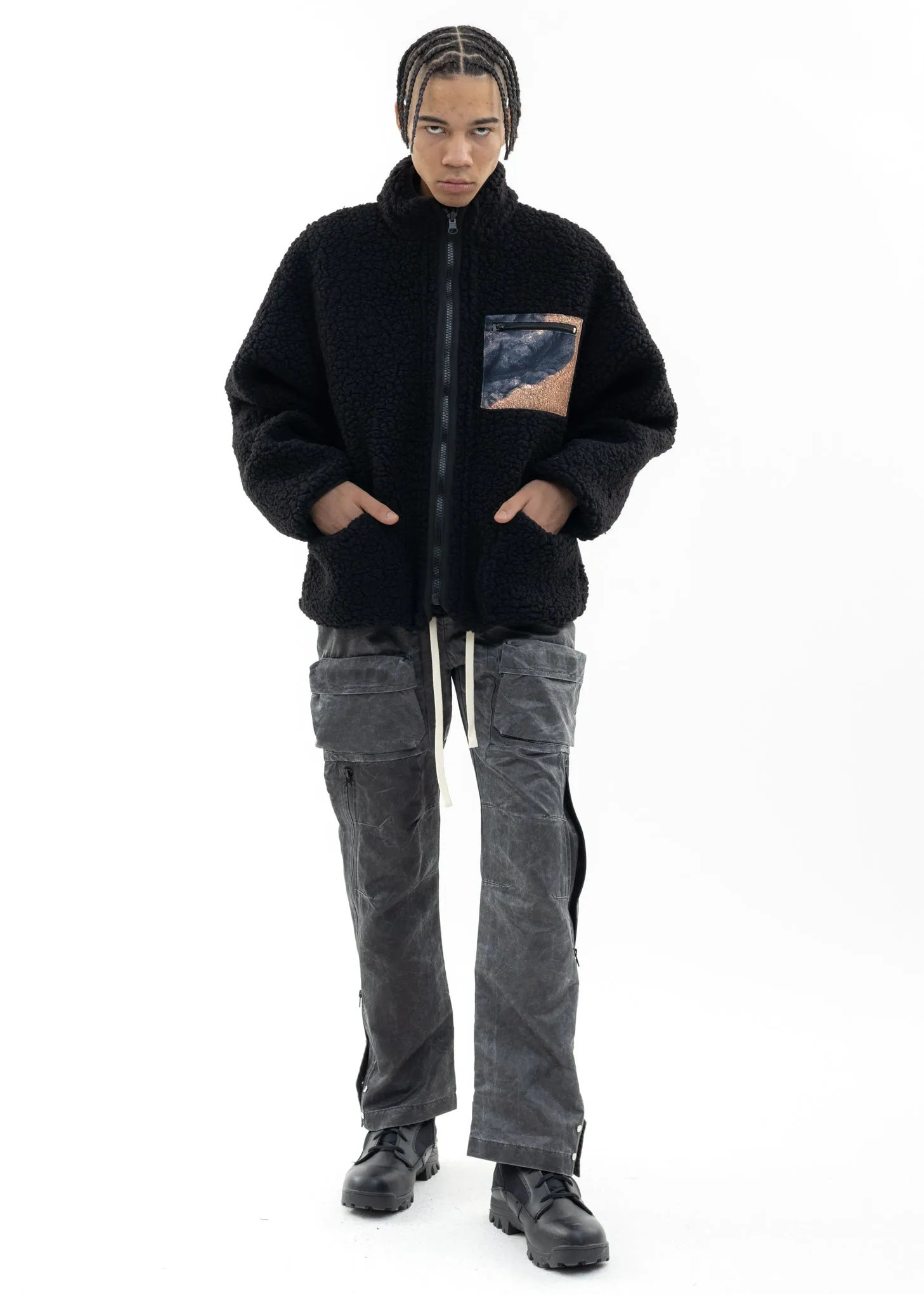 Black Logo Printed Reversible Fleece Jacket