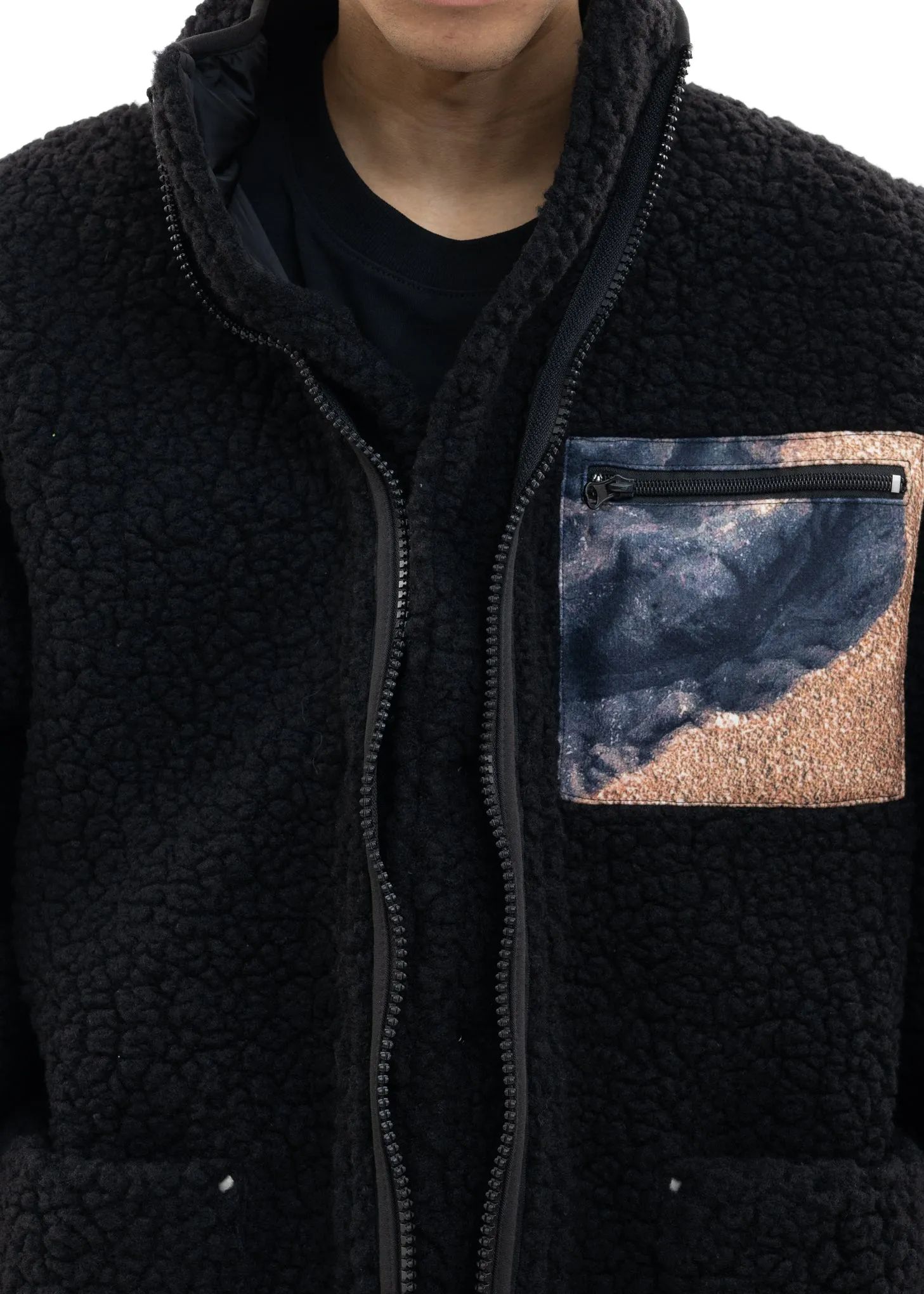 Black Logo Printed Reversible Fleece Jacket