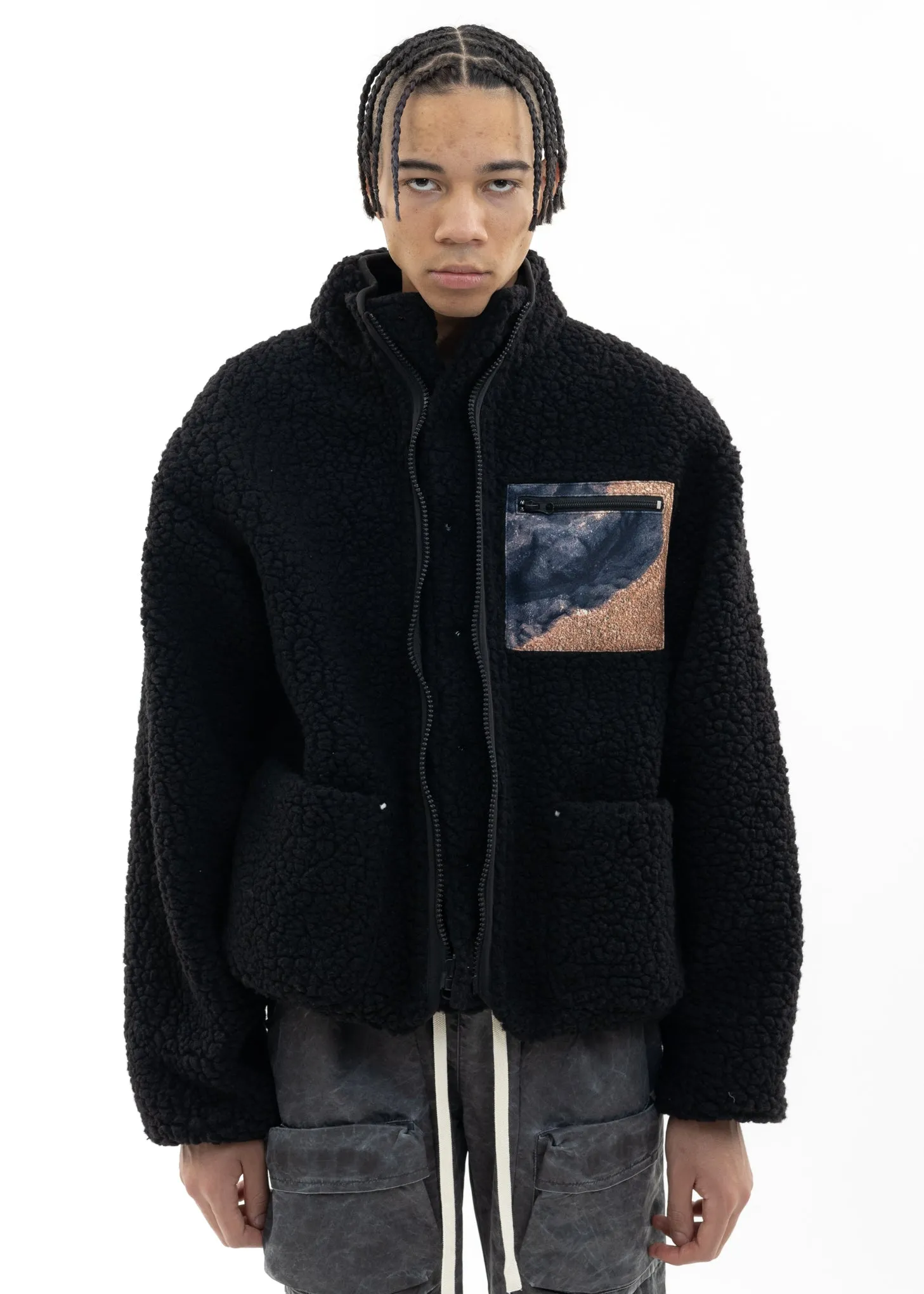 Black Logo Printed Reversible Fleece Jacket