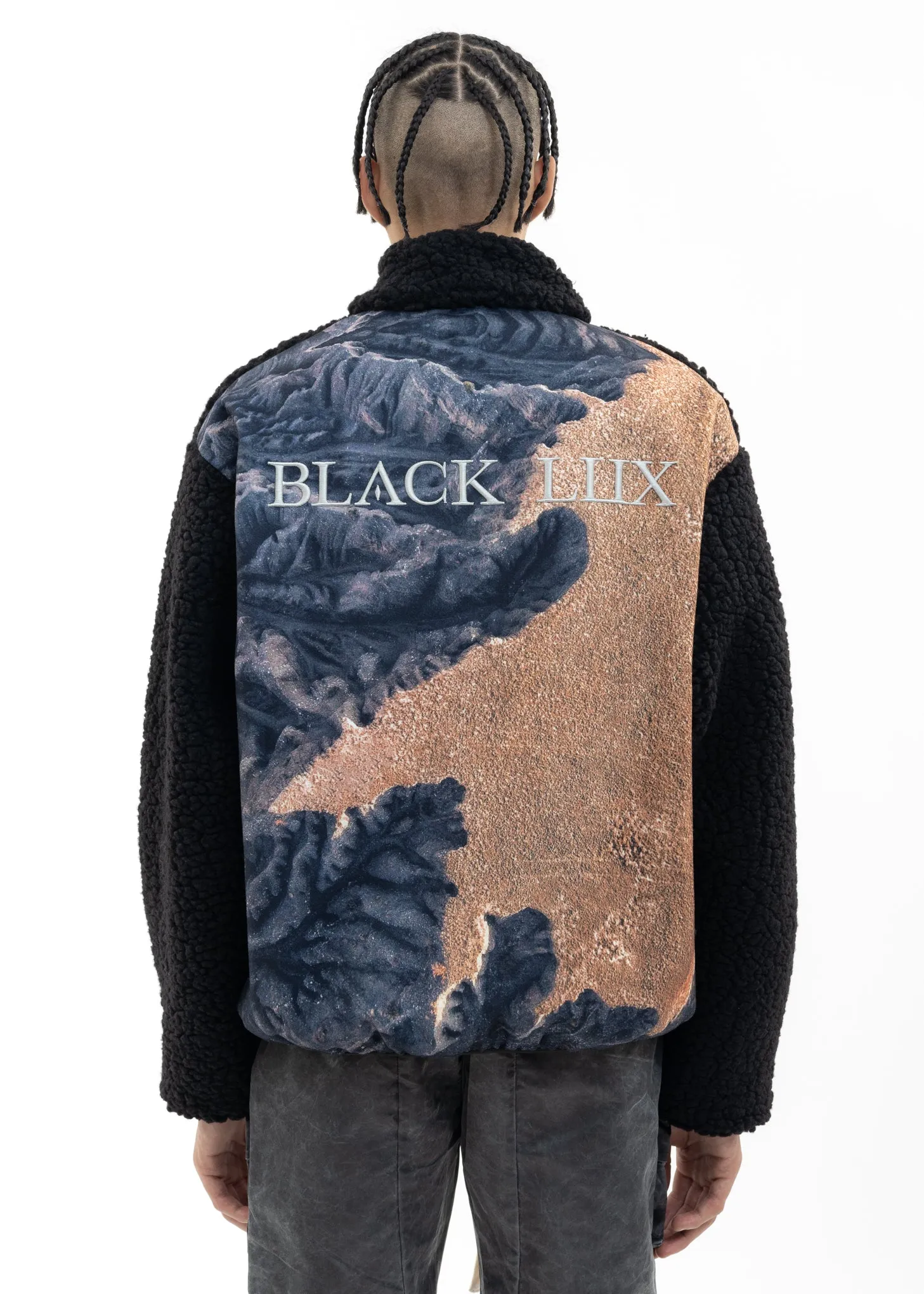 Black Logo Printed Reversible Fleece Jacket