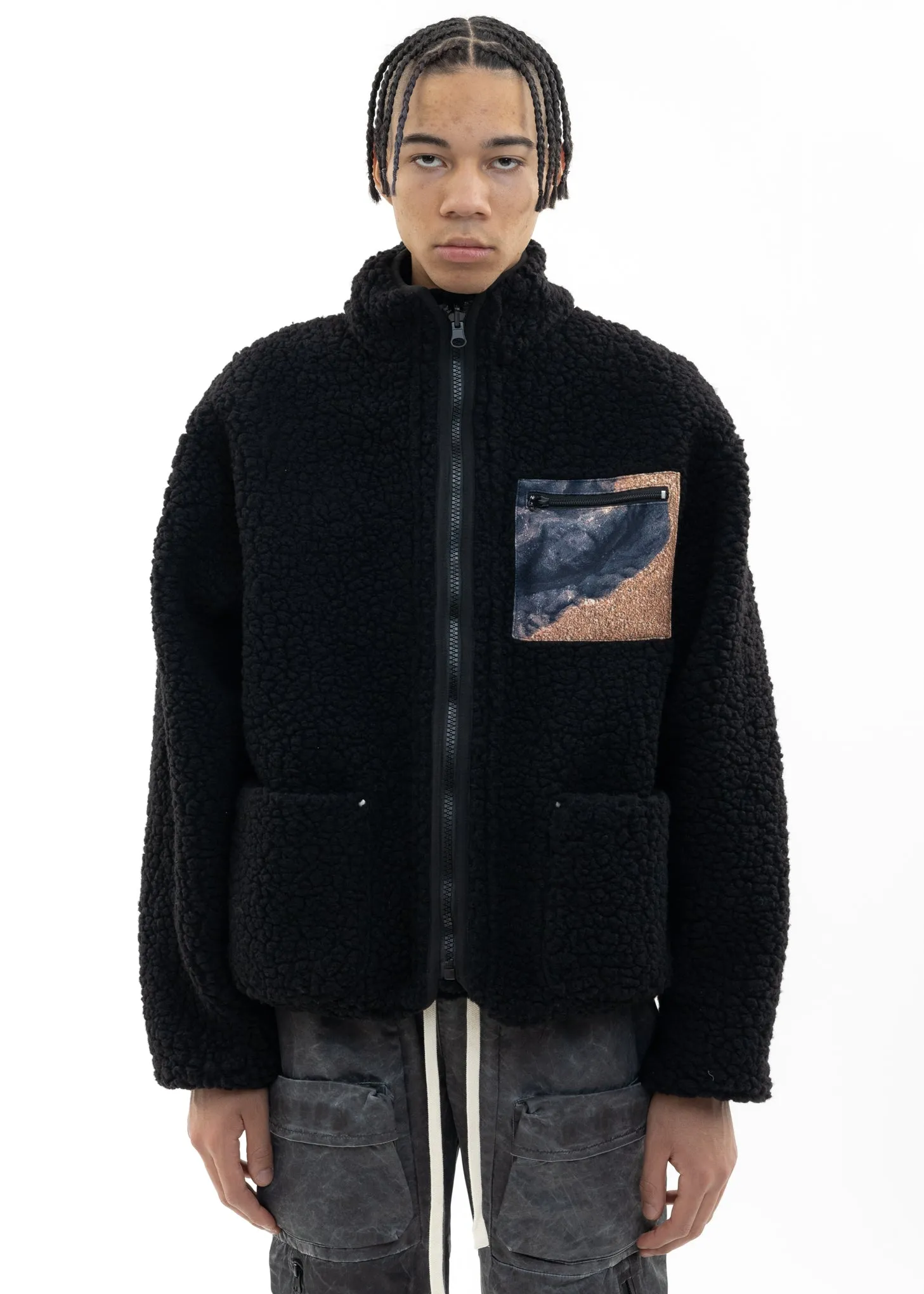 Black Logo Printed Reversible Fleece Jacket