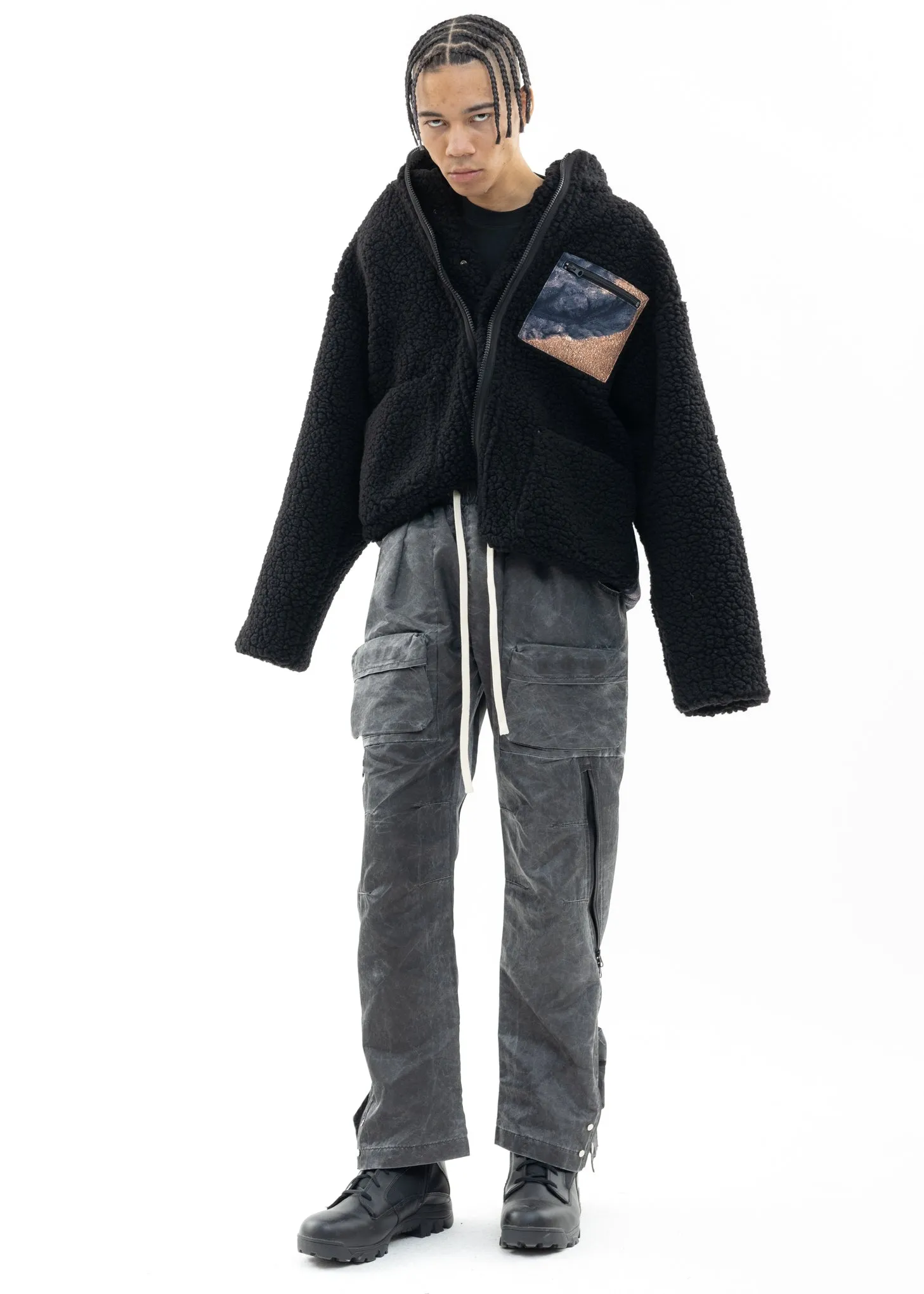 Black Logo Printed Reversible Fleece Jacket