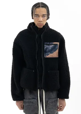 Black Logo Printed Reversible Fleece Jacket