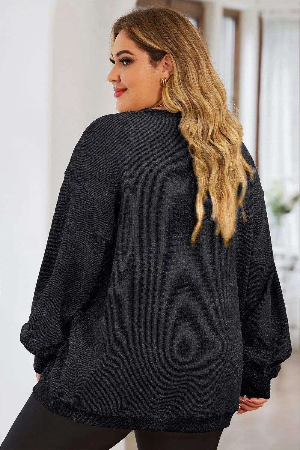 Black Plus Size GAME DAY Rugby Graphic Corded Sweatshirt