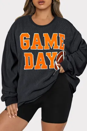 Black Plus Size GAME DAY Rugby Graphic Corded Sweatshirt