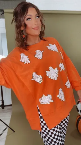BOO Thing Oversized Halloween Ghost Sweatshirt, Orange