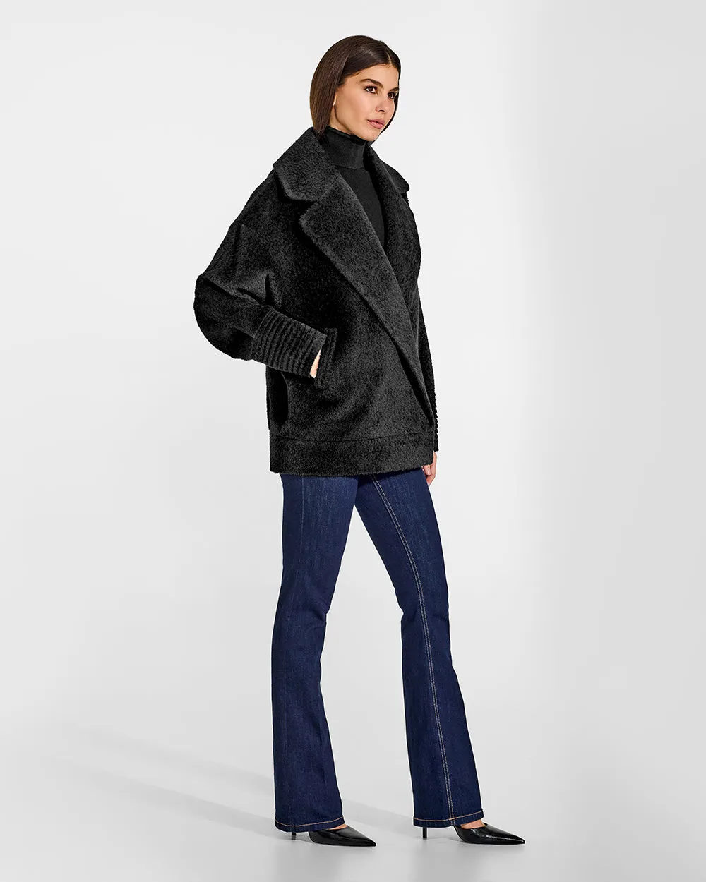 Bouclé Alpaca Dropped Shoulder Aviator Jacket