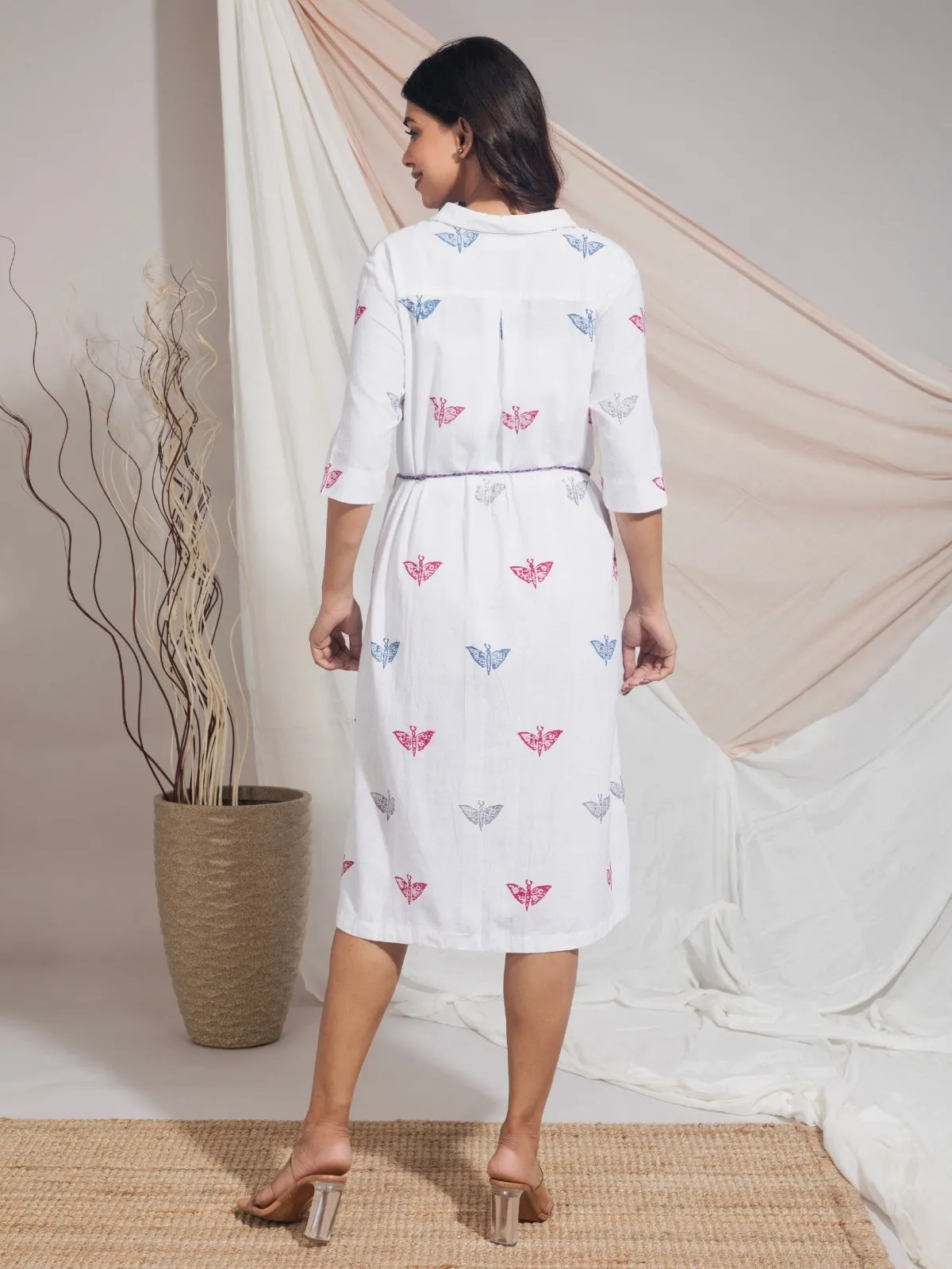 Butterfly Wood Block Printed Dress