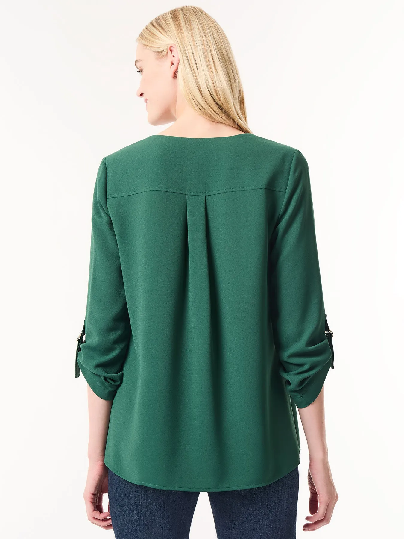 Button-Front Collarless Tunic, Crepe De Chine