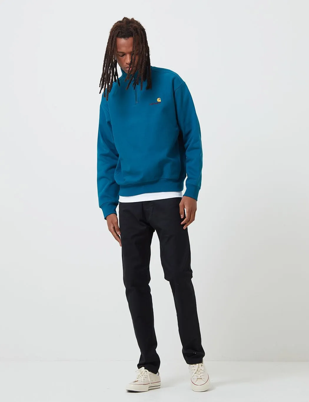 Carhartt-WIP Half Zip American Script Sweat - Moody Blue