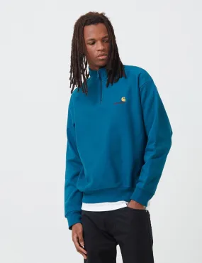 Carhartt-WIP Half Zip American Script Sweat - Moody Blue