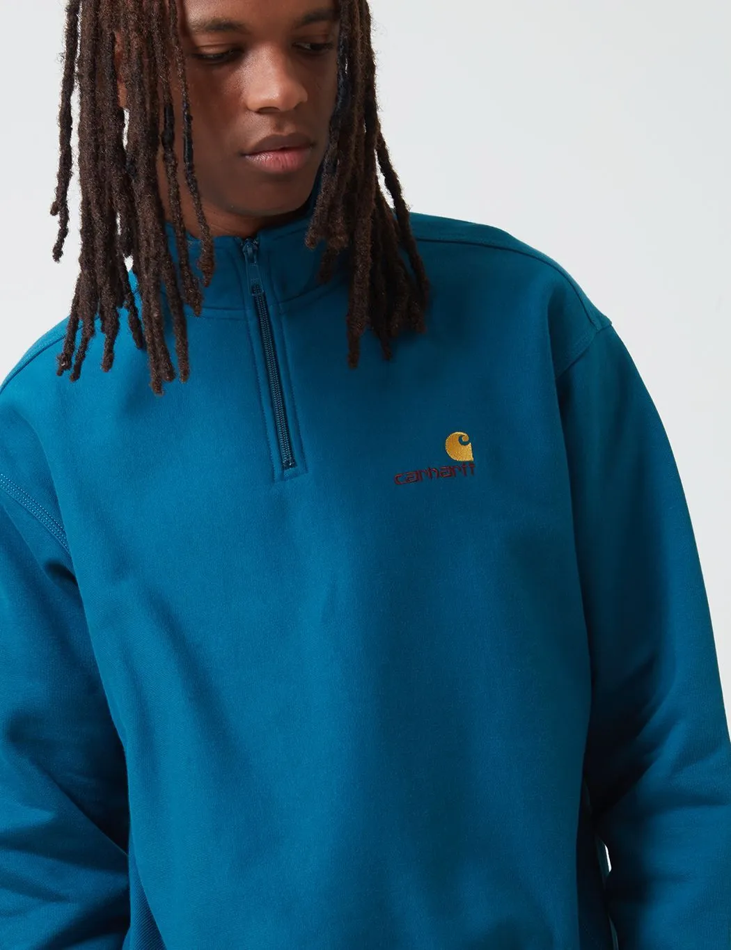 Carhartt-WIP Half Zip American Script Sweat - Moody Blue