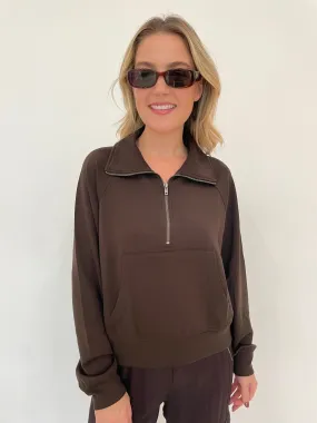 Caroline Half Zip-Up Collar Sweatshirt - Chocolate Brown