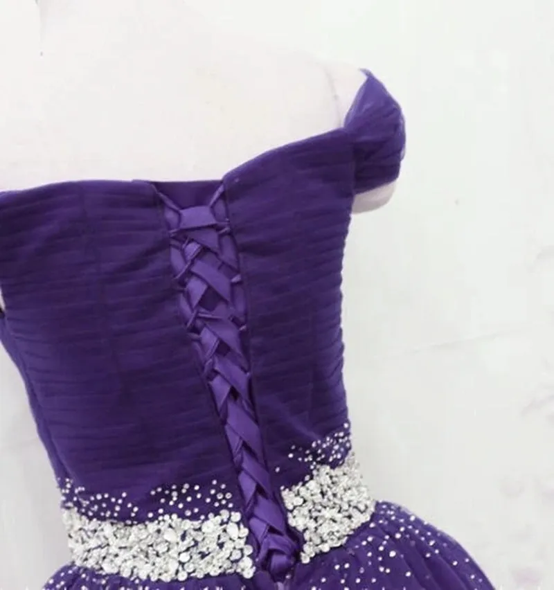 Charming Off Shoulder Dark Purple Tulle Long Prom with Sequins, Dark Purple Formal Graduation Evening