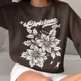 Christmas Girl Sweatshirt, Poinsettia Flower Sweater, December Birthday, Born December, Dec Sweatshirt, Winter Birthday, Winter Sweatshirt