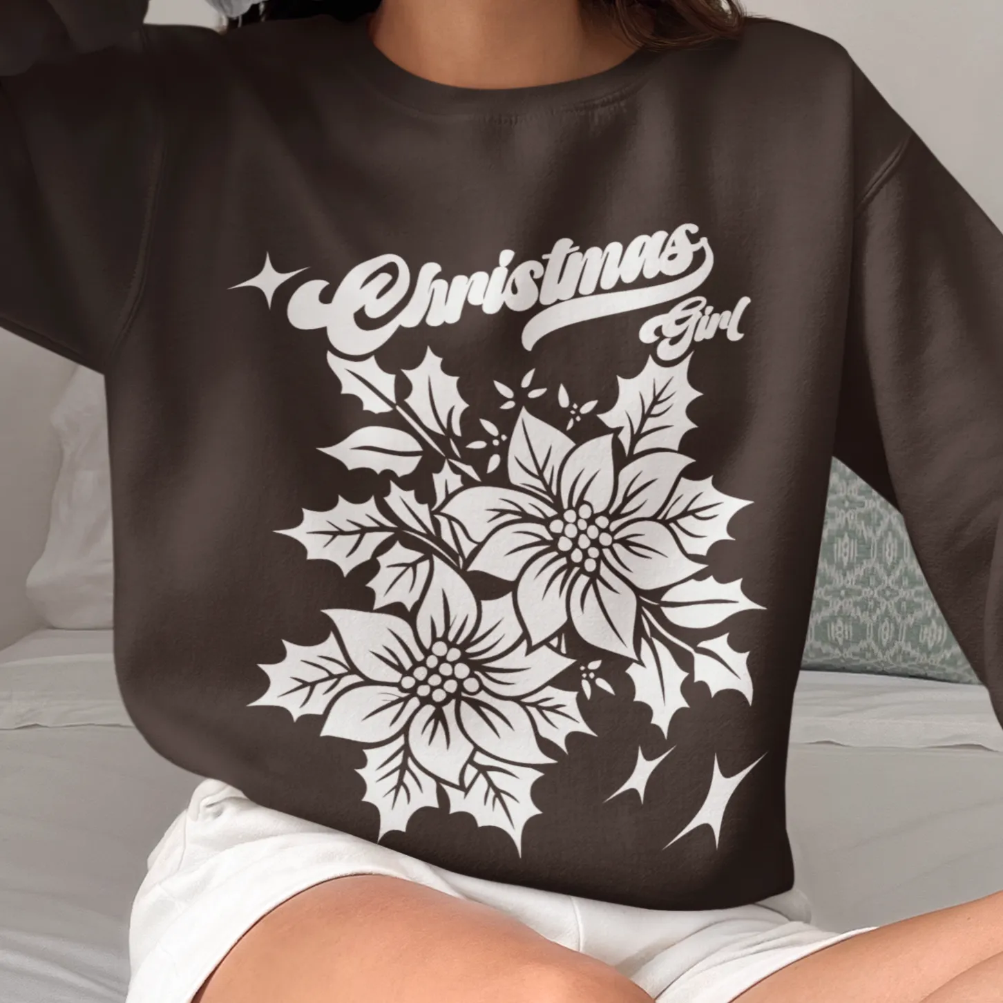 Christmas Girl Sweatshirt, Poinsettia Flower Sweater, December Birthday, Born December, Dec Sweatshirt, Winter Birthday, Winter Sweatshirt
