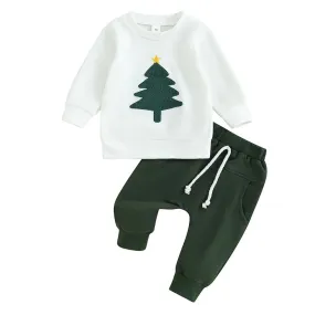 Christmas Tree Cozy Duo: Long Sleeve Sweatshirt and Pants Set