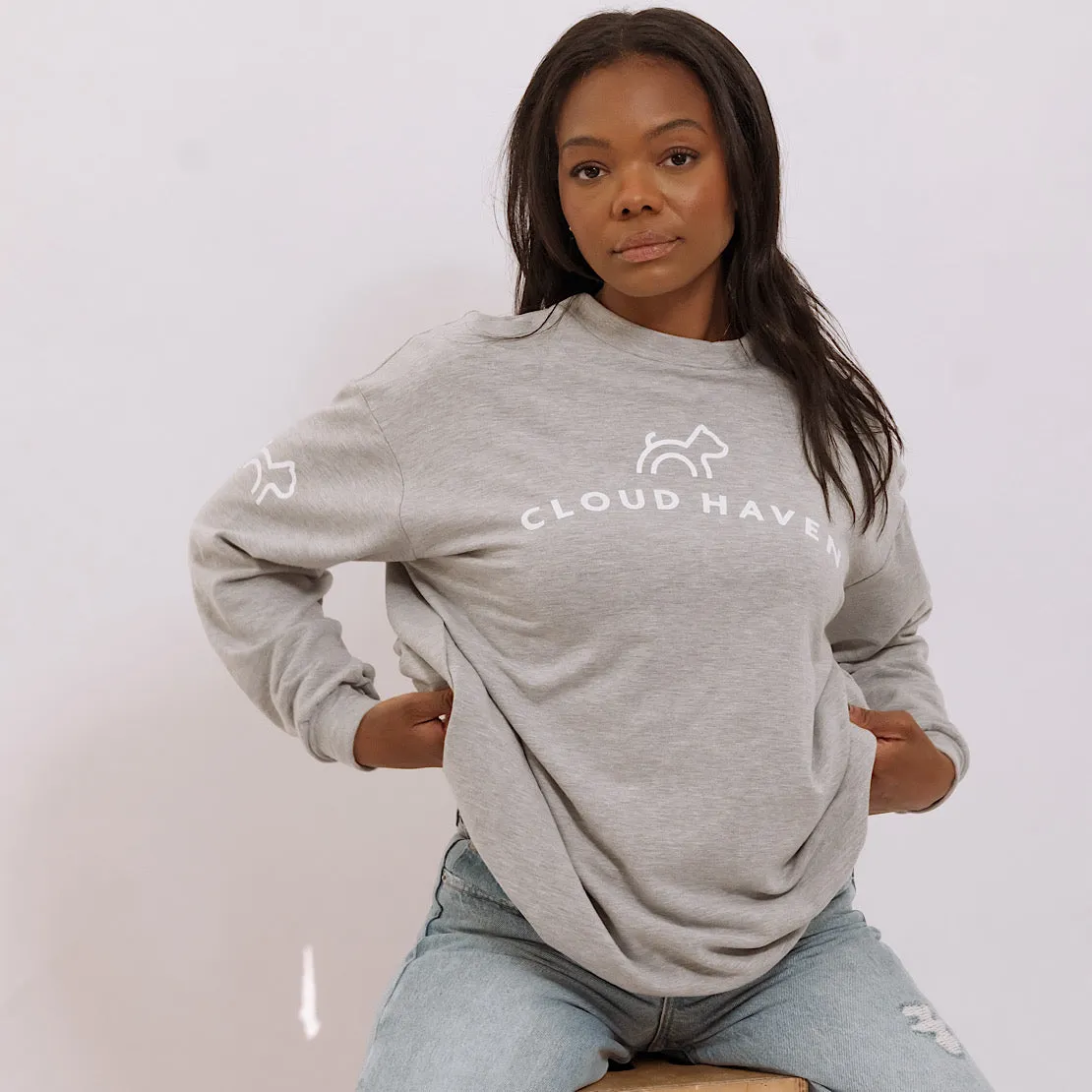 Cloud Haven Boyfriend Logo Sweatshirt in Heather Gray