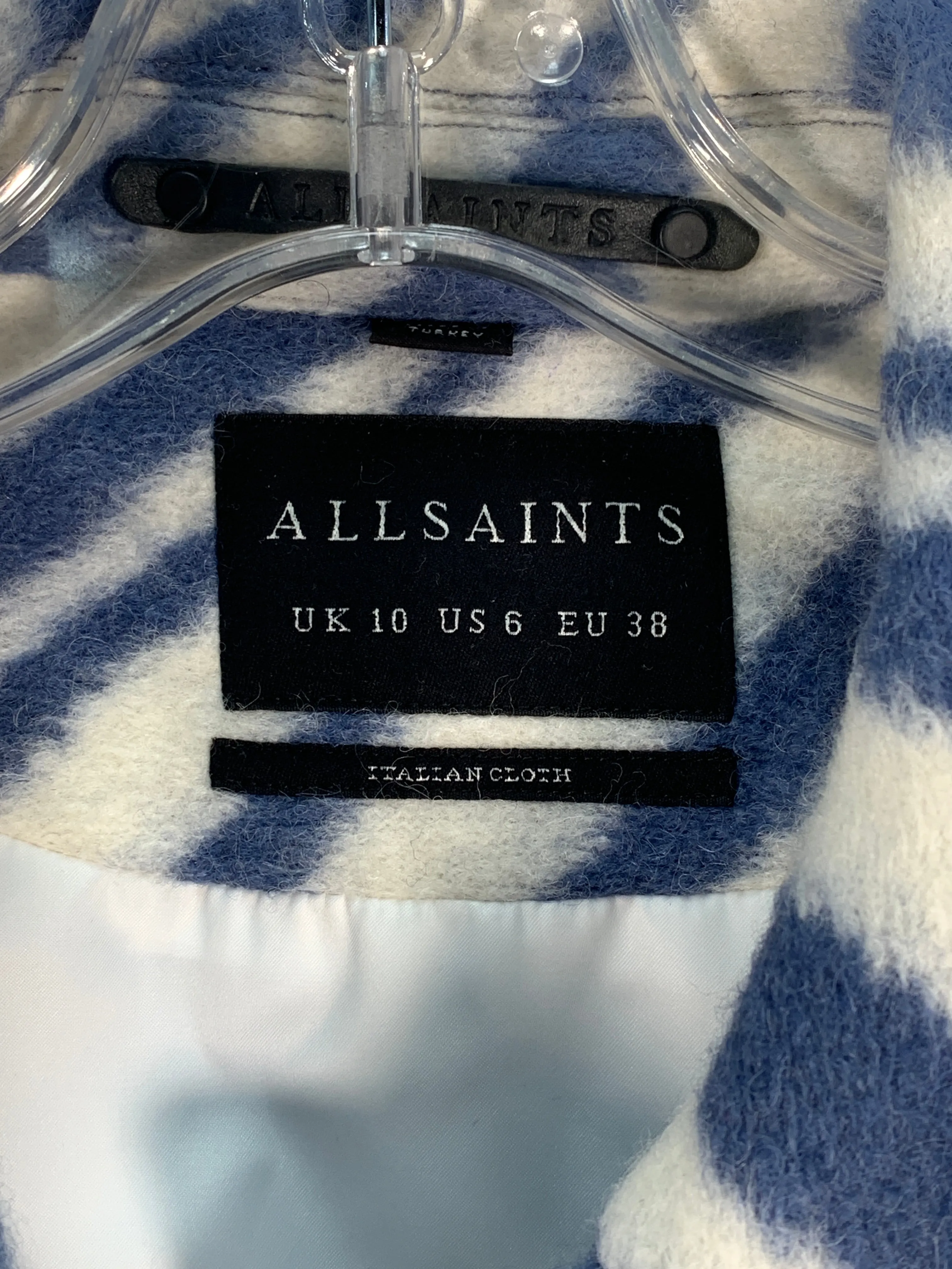 Coat Designer By All Saints In Blue & Cream, Size: S
