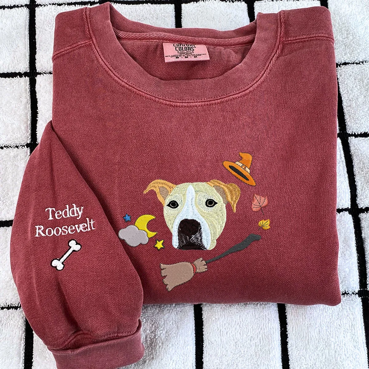 Comfort Colors® Custom Embroidered Halloween Dog Portrait T-Shirt or Sweatshirt