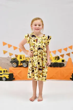 Construction Milk Silk Flutter Dress