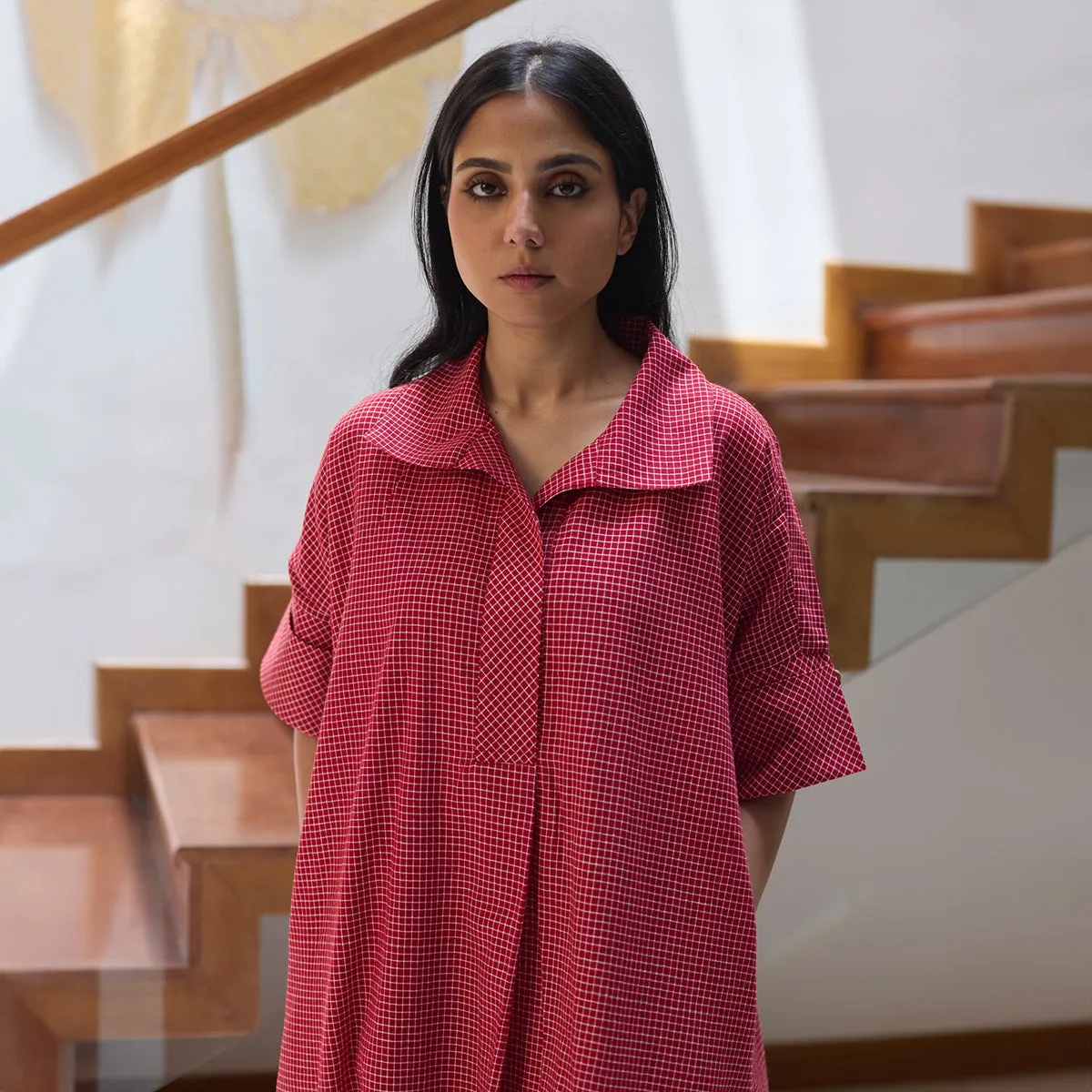 Cotton Check Shirt for Women | Red