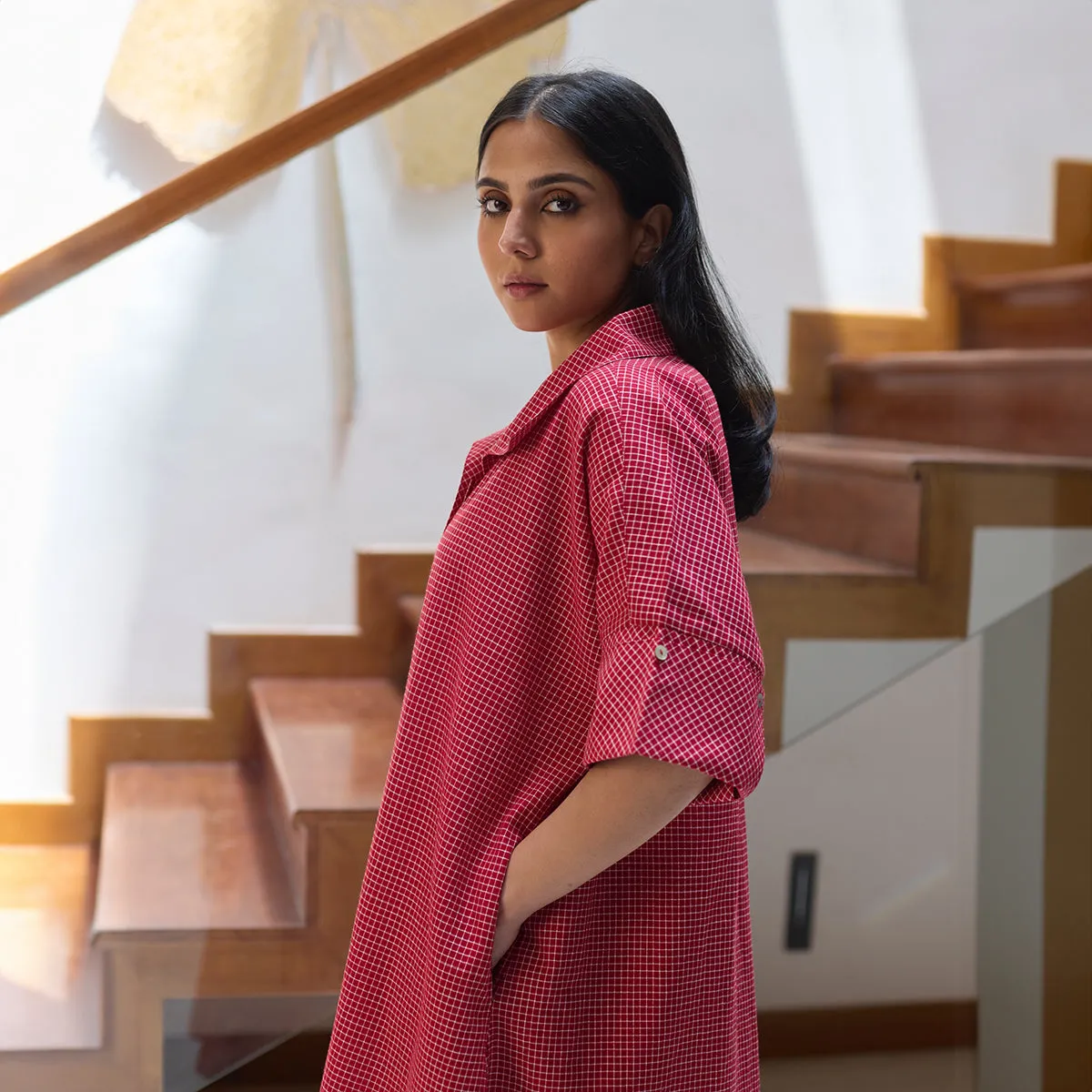 Cotton Check Shirt for Women | Red
